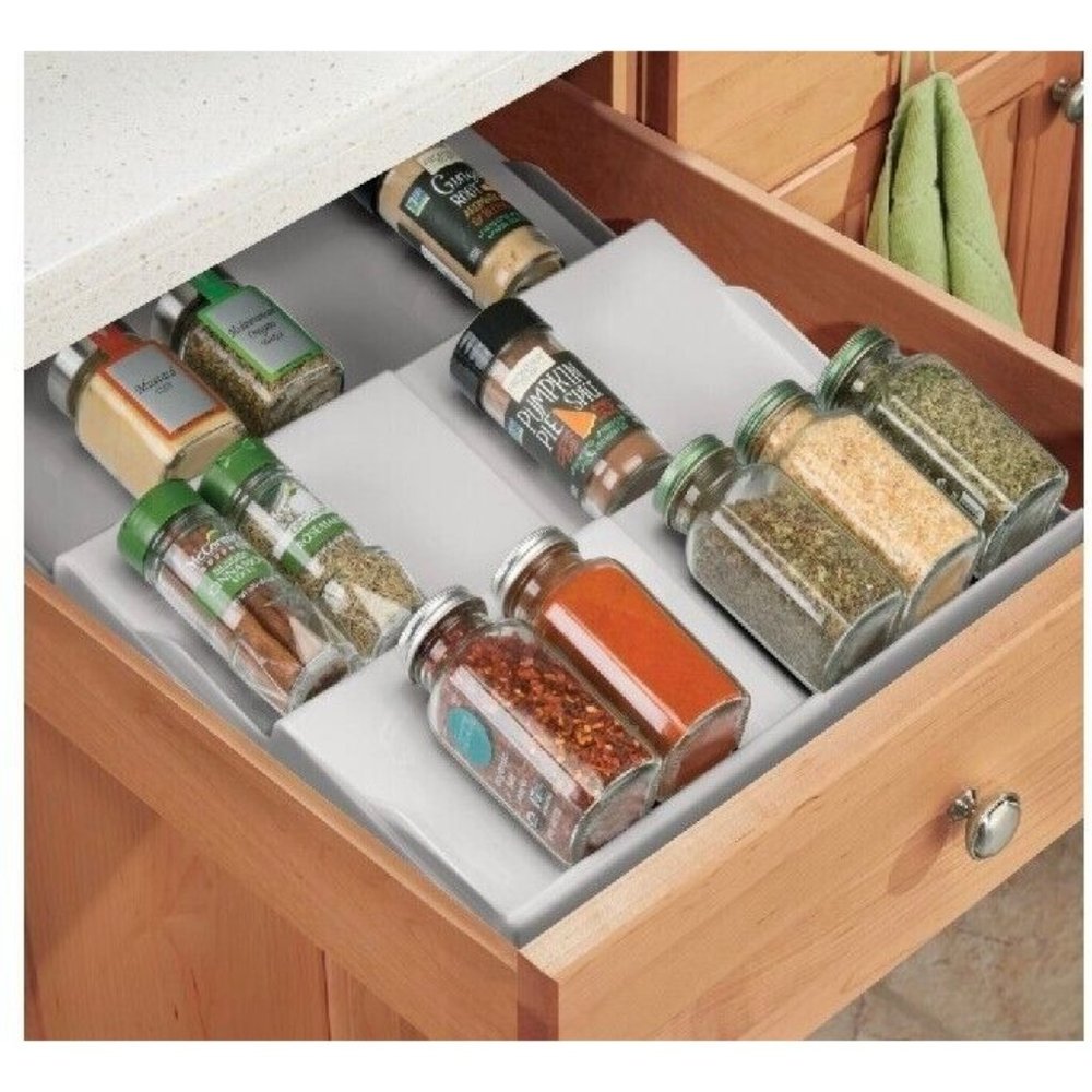 Adjustable, Expandable Plastic Spice Rack, Drawer Organizer for Kitchen Cabinet
